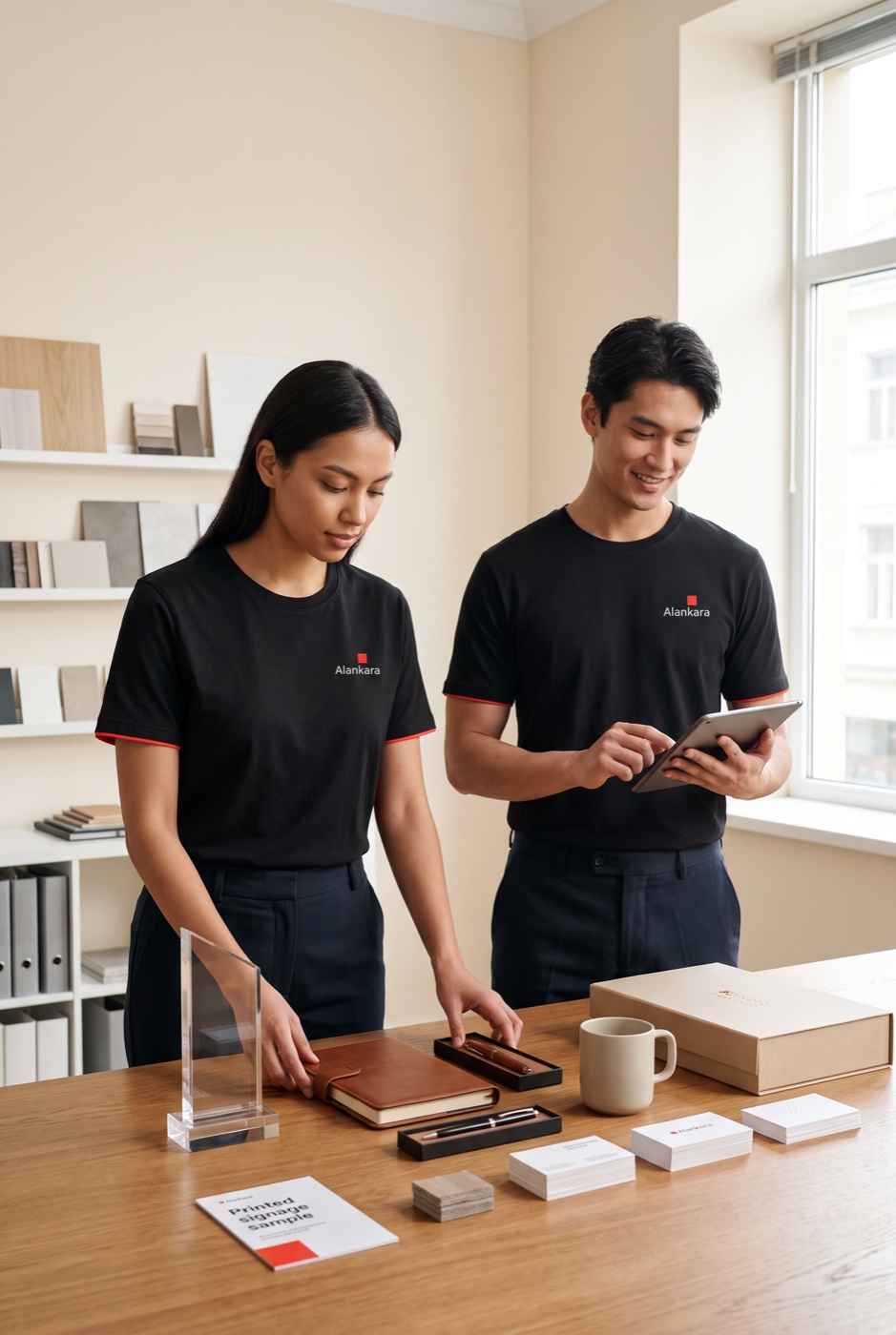 Alankara team preparing premium corporate gifts and branded materials